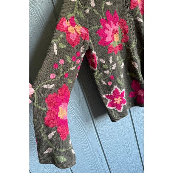Vintage Floral Spring Knit Cardigan, Large - Picture 3 of 7